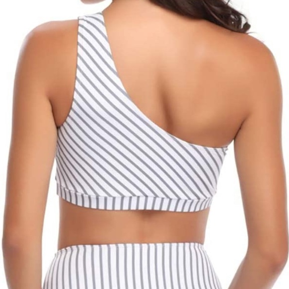 Striped One-Shoulder High Waisted Bikini - Picture 4 of 8